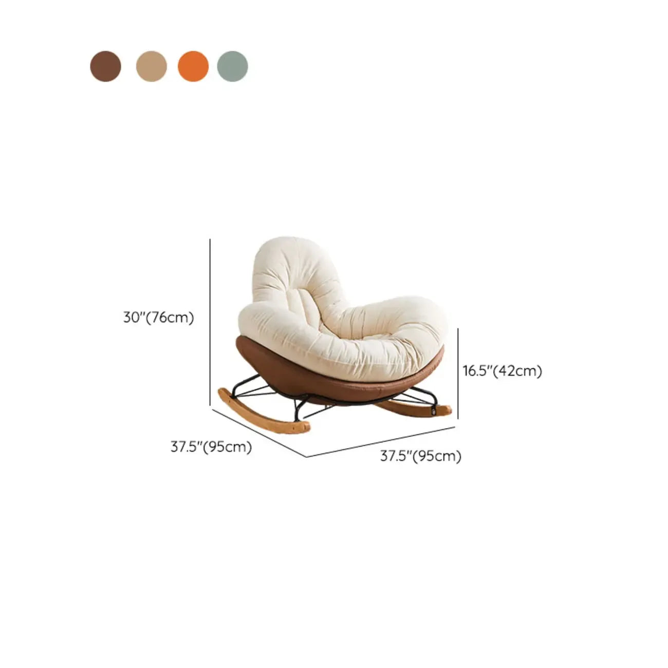 Fauteuil à bascule rembourré beige à assise large avec repose-pieds