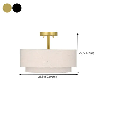 Plafonnier cylindrique à deux niveaux en tissu pour salon moderne