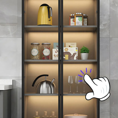 Vitrine moderne en bois gris avec portes vitrées