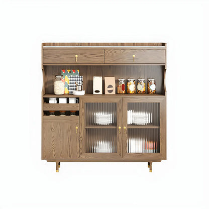 vaisselier de cuisine en bois brun avec porte vitrée et rangements