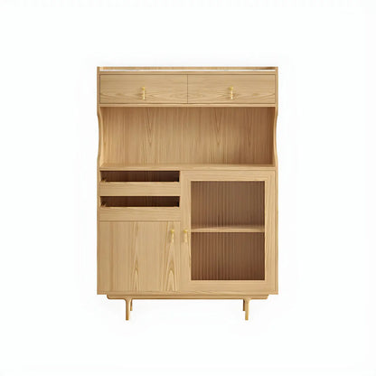 vaisselier de cuisine en bois brun avec porte vitrée et rangements