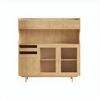 vaisselier de cuisine en bois brun avec porte vitrée et rangements