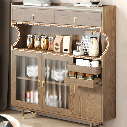 vaisselier de cuisine en bois brun avec porte vitrée et rangements