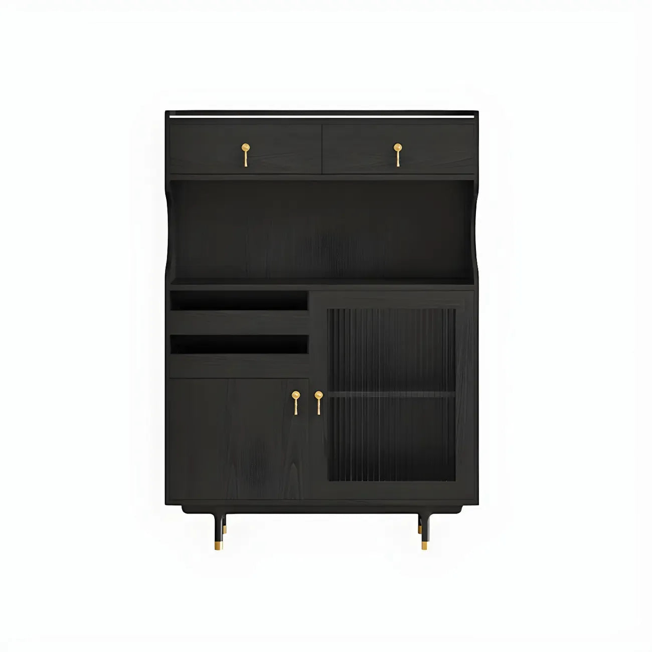 vaisselier de cuisine en bois brun avec porte vitrée et rangements