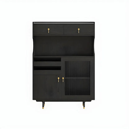 vaisselier de cuisine en bois brun avec porte vitrée et rangements