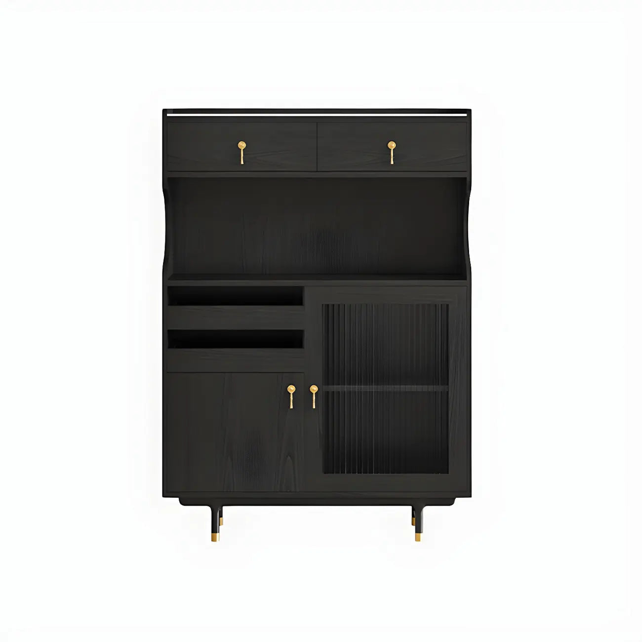 vaisselier de cuisine en bois brun avec porte vitrée et rangements