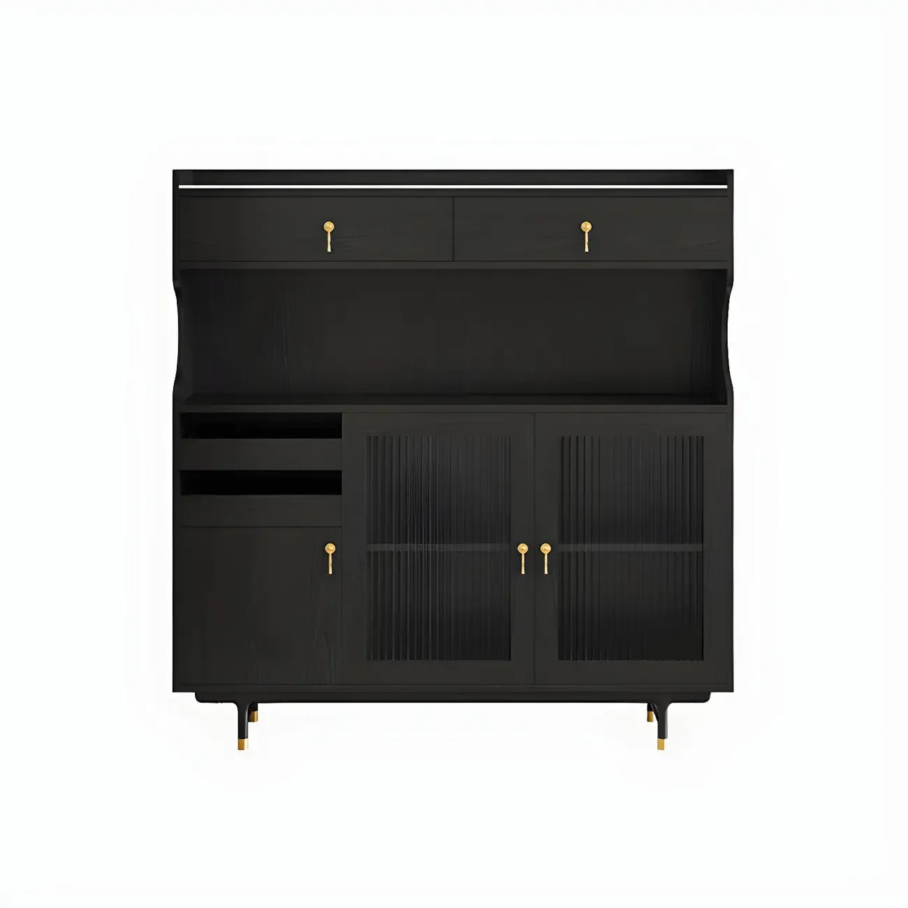 vaisselier de cuisine en bois brun avec porte vitrée et rangements