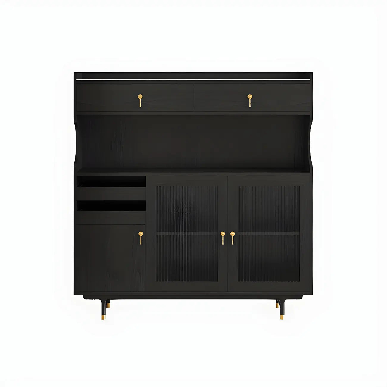 vaisselier de cuisine en bois brun avec porte vitrée et rangements