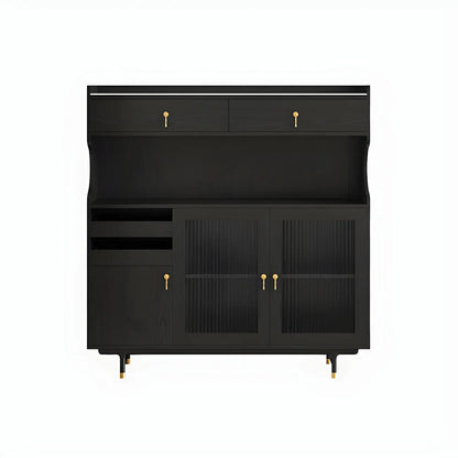 vaisselier de cuisine en bois brun avec porte vitrée et rangements