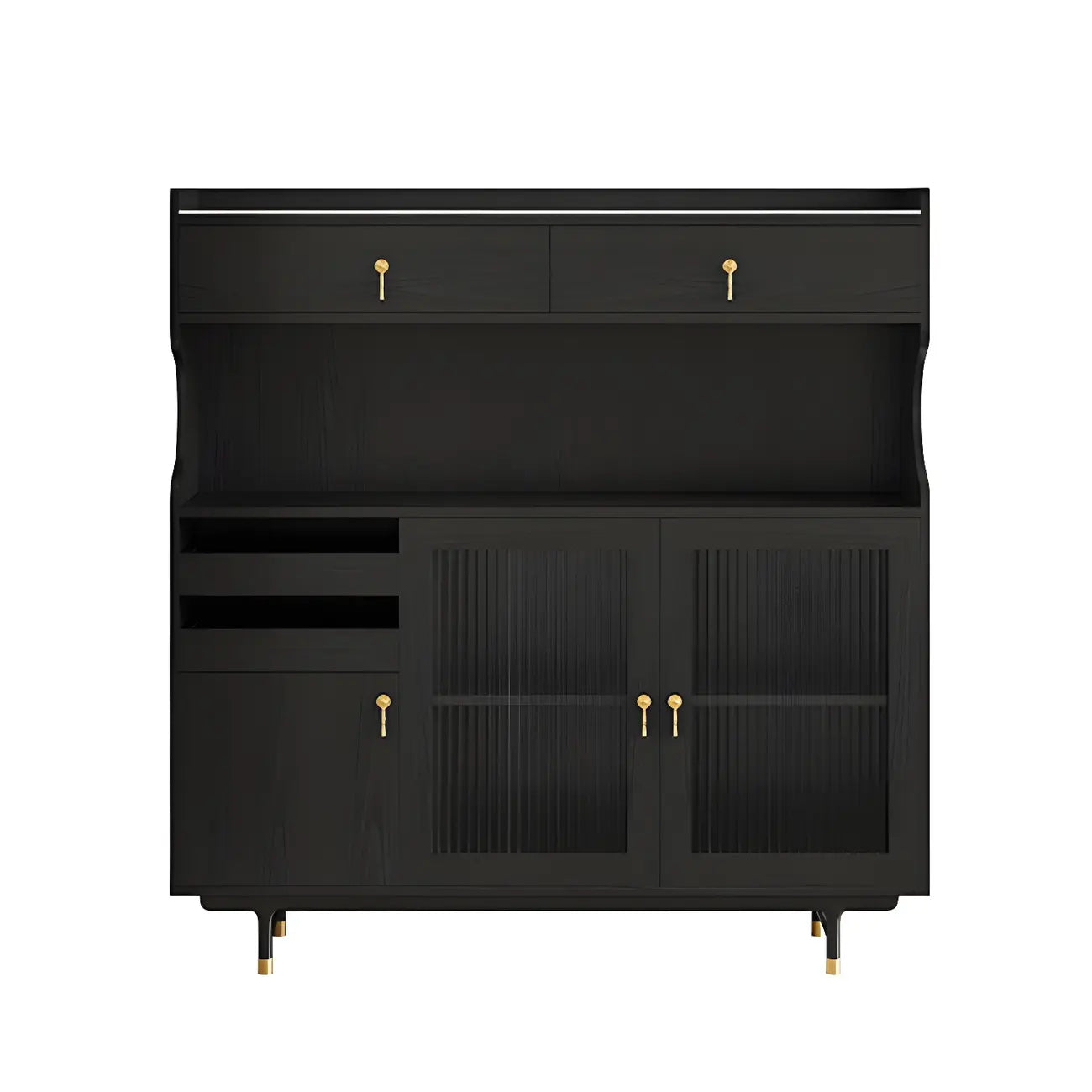 vaisselier de cuisine en bois brun avec porte vitrée et rangements