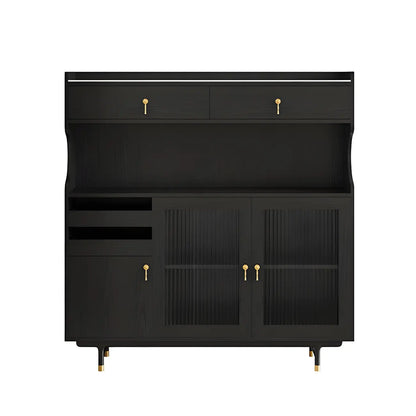 vaisselier de cuisine en bois brun avec porte vitrée et rangements