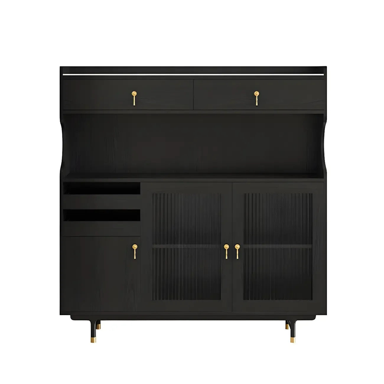 vaisselier de cuisine en bois brun avec porte vitrée et rangements