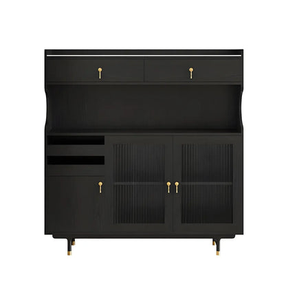 vaisselier de cuisine en bois brun avec porte vitrée et rangements