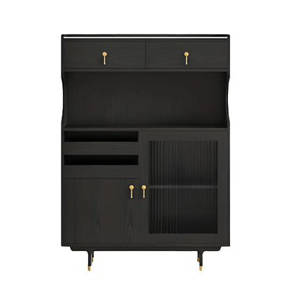 vaisselier de cuisine en bois brun avec porte vitrée et rangements