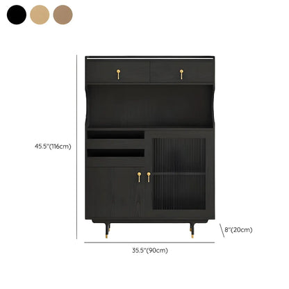 vaisselier de cuisine en bois brun avec porte vitrée et rangements