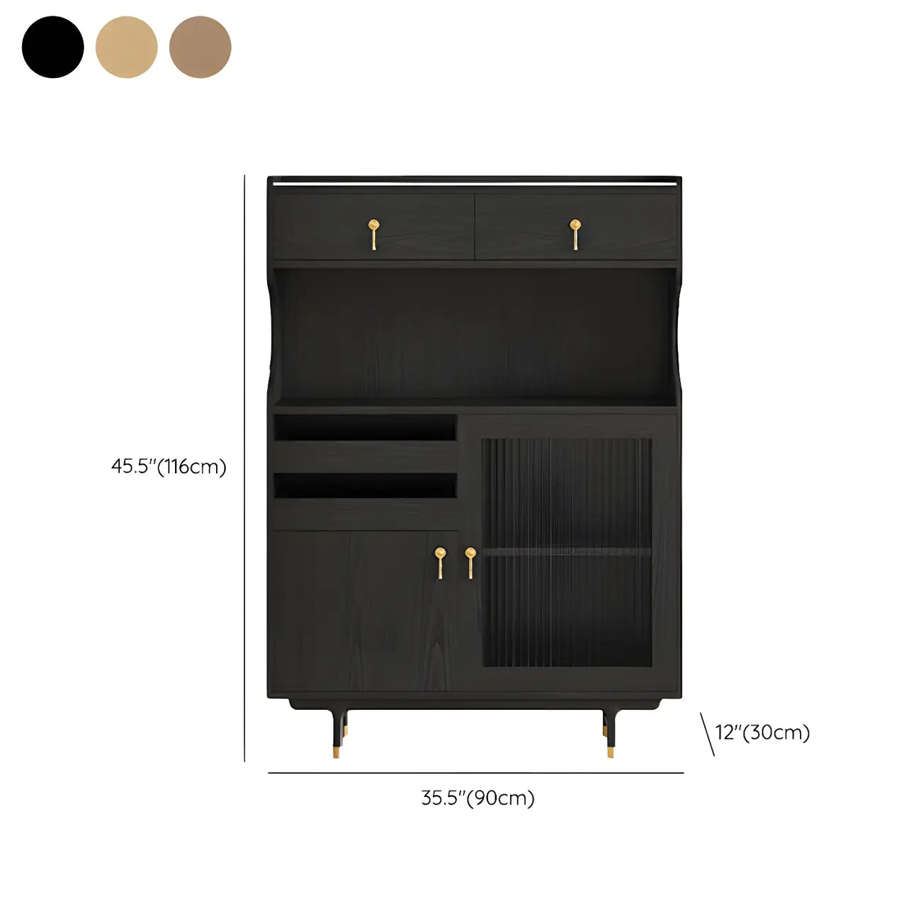 vaisselier de cuisine en bois brun avec porte vitrée et rangements