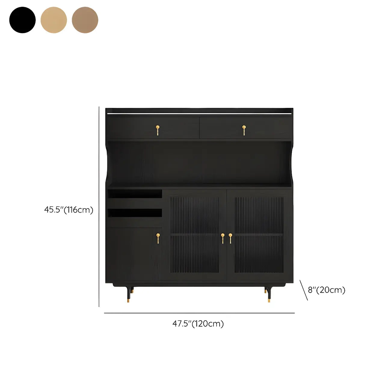 vaisselier de cuisine en bois brun avec porte vitrée et rangements