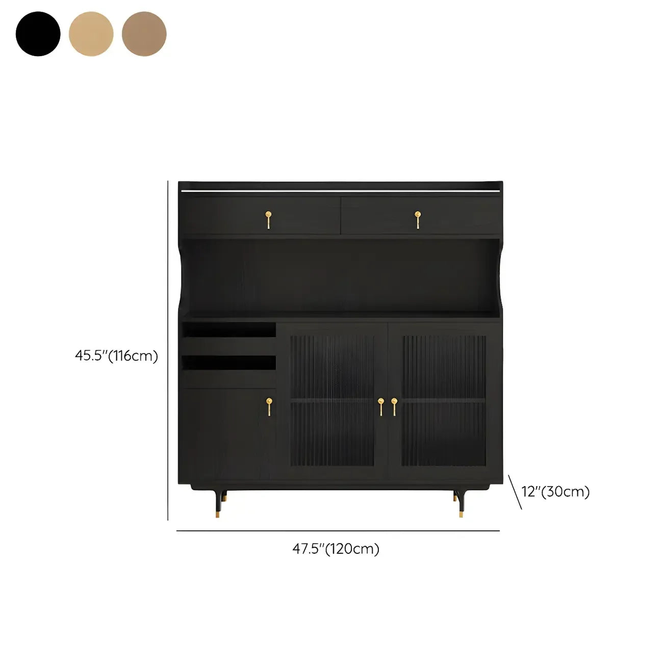 vaisselier de cuisine en bois brun avec porte vitrée et rangements