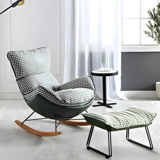 Fauteuil à bascule contemporain capitonné à motif pied-de-poule pour intérieur