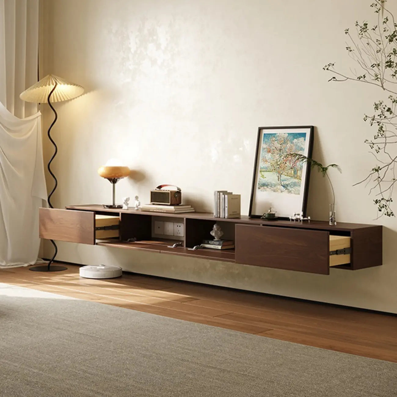 Meuble TV mural rectangulaire en bois naturel pour salon