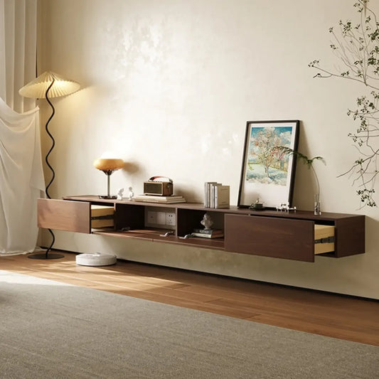 Meuble TV mural rectangulaire en bois naturel pour salon