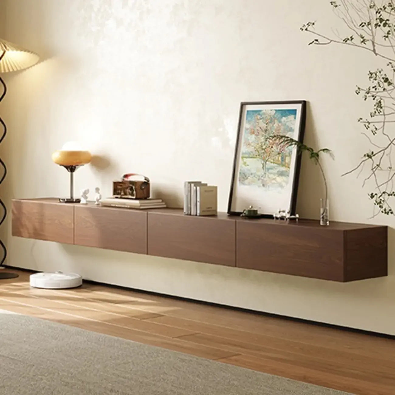 Meuble TV mural rectangulaire en bois naturel pour salon