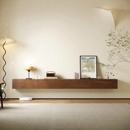 Meuble TV mural rectangulaire en bois naturel pour salon