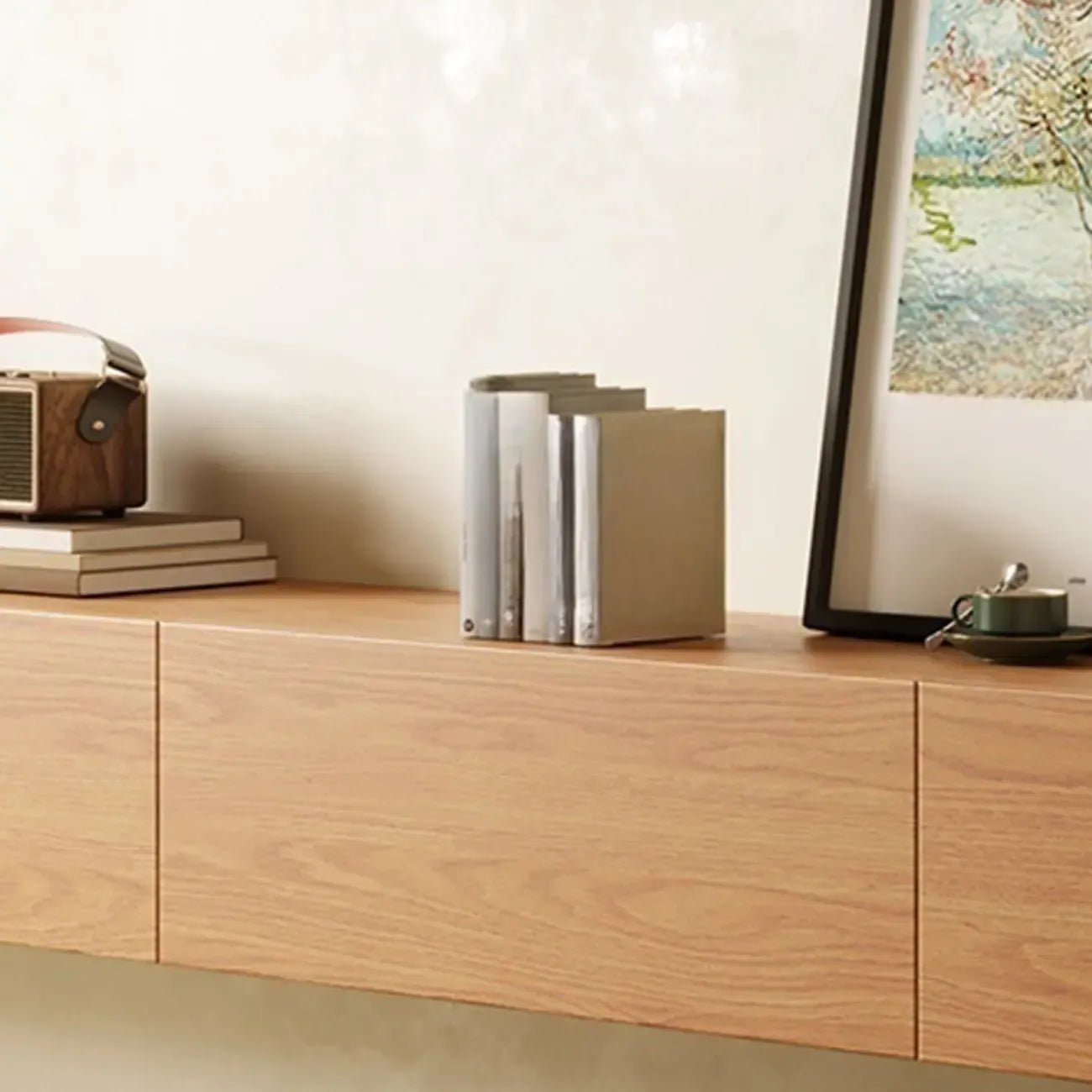 Meuble TV mural rectangulaire en bois naturel pour salon