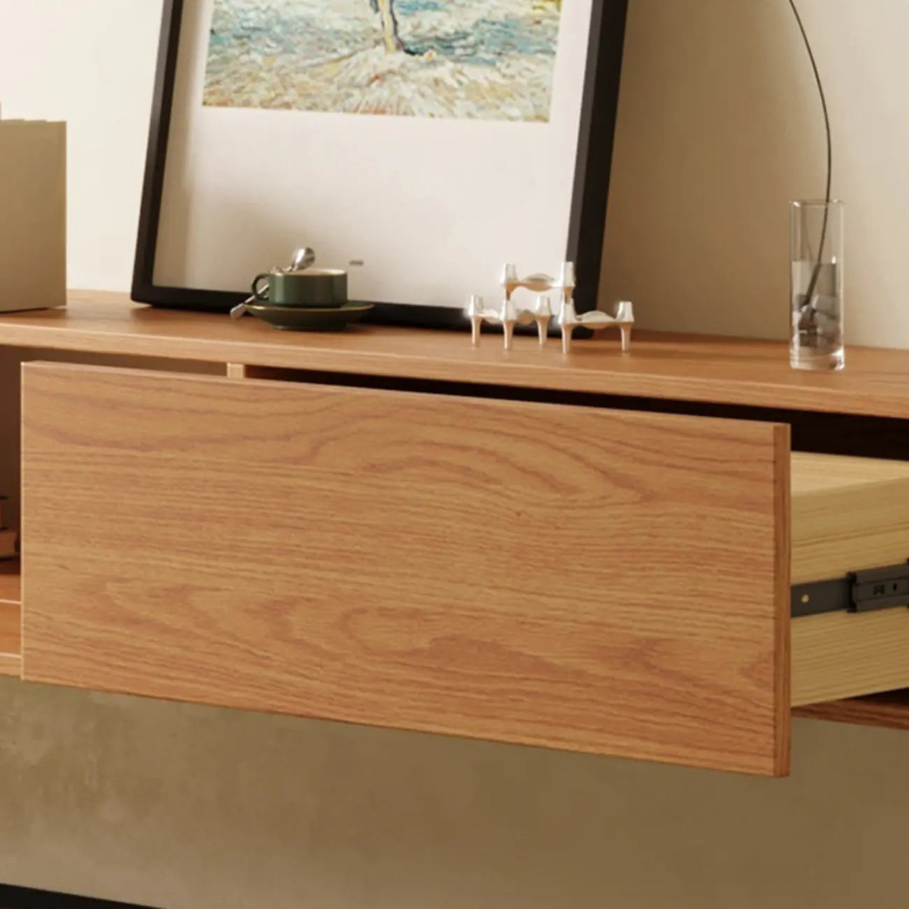 Meuble TV mural rectangulaire en bois naturel pour salon