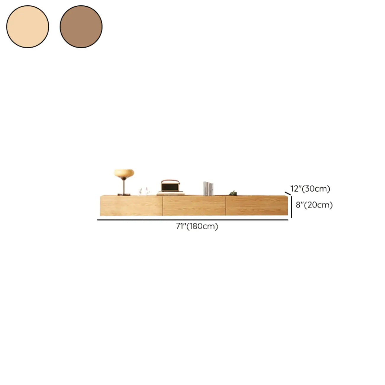 Meuble TV mural rectangulaire en bois naturel pour salon