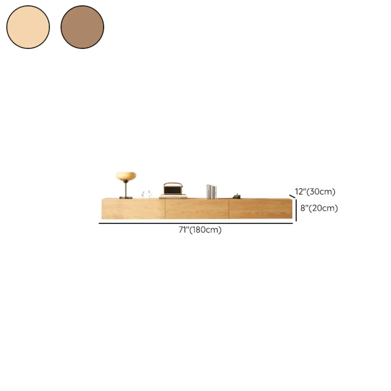 Meuble TV mural rectangulaire en bois naturel pour salon