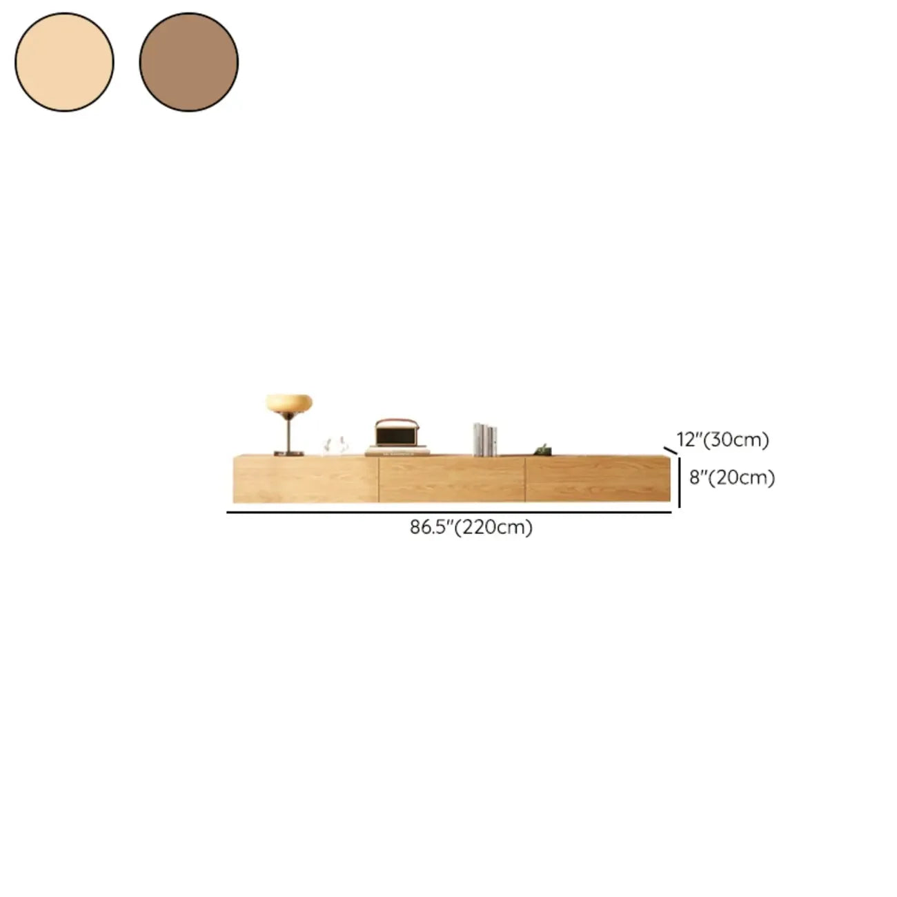 Meuble TV mural rectangulaire en bois naturel pour salon