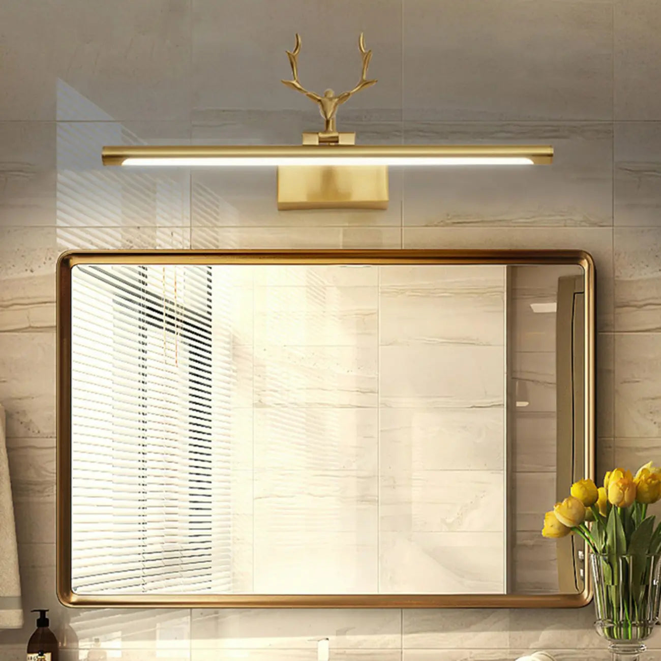 Applique murale LED en métal doré en forme de bois de cerf pour salle de bain