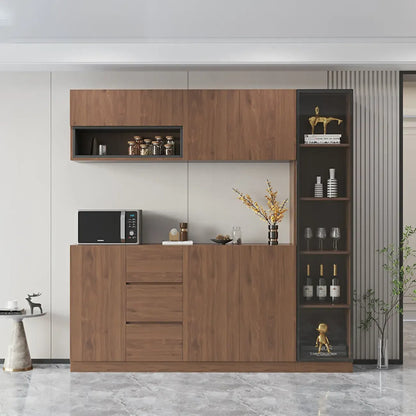 Buffet moderne en bois avec tiroirs, étagères et placards