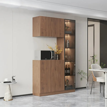 Buffet moderne en bois avec tiroirs, étagères et placards