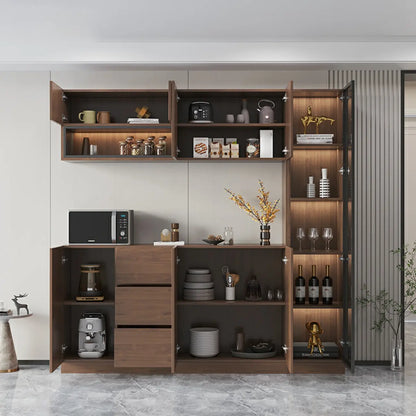 Buffet moderne en bois avec tiroirs, étagères et placards