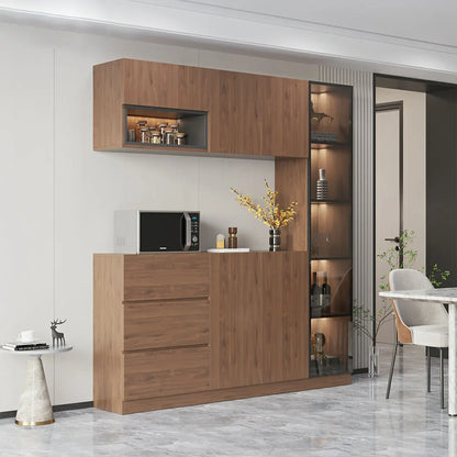 Buffet moderne en bois avec tiroirs, étagères et placards