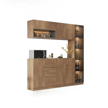 Buffet moderne en bois avec tiroirs, étagères et placards