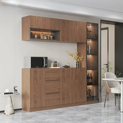 Buffet moderne en bois avec tiroirs, étagères et placards