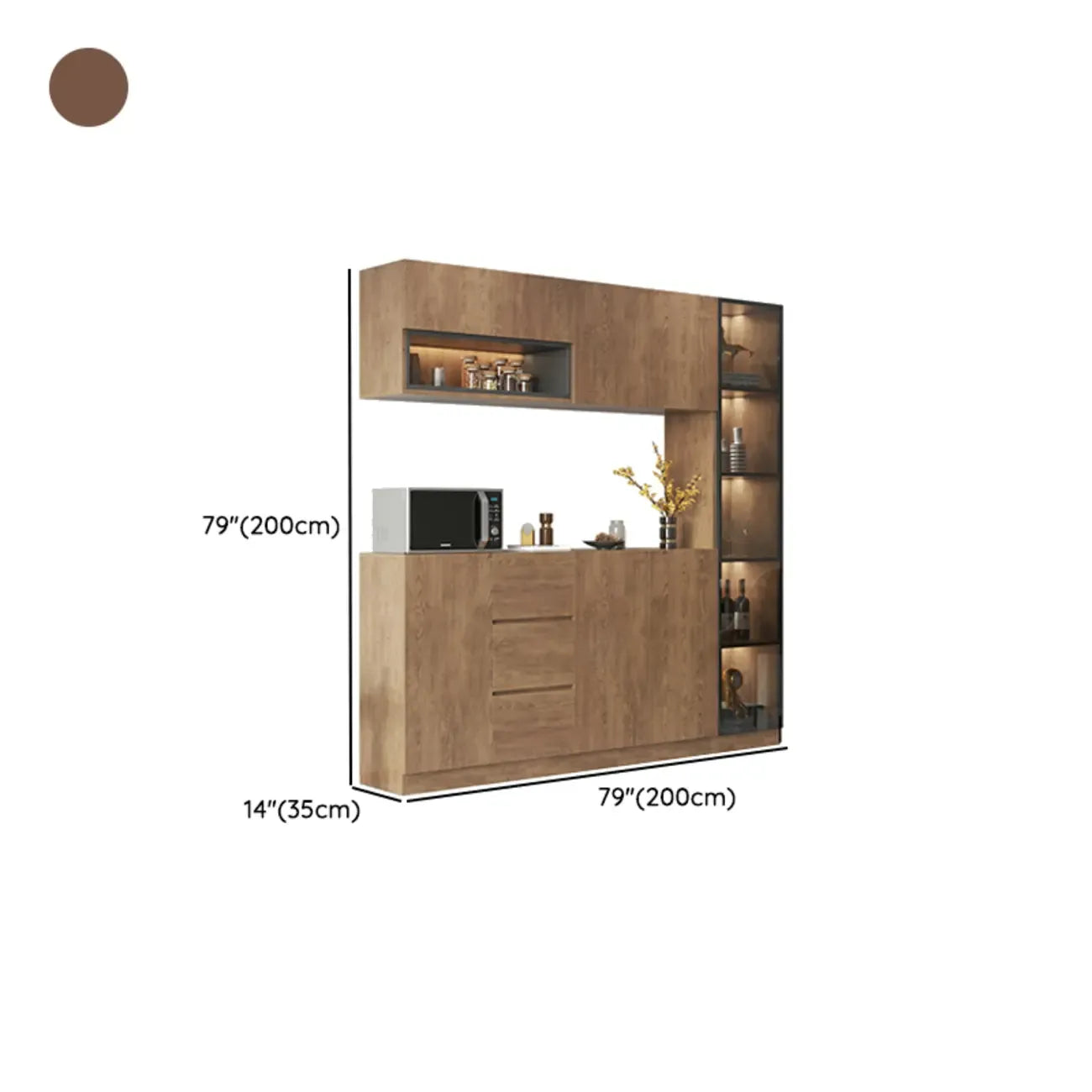 Buffet moderne en bois avec tiroirs, étagères et placards