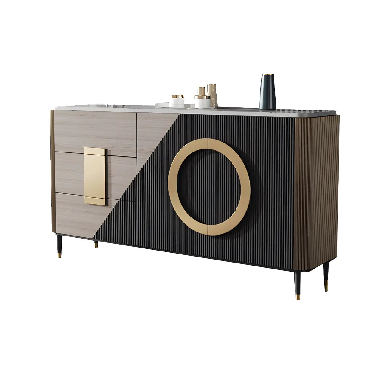 Buffet glamour en bois couleur expresso avec tiroirs et placards