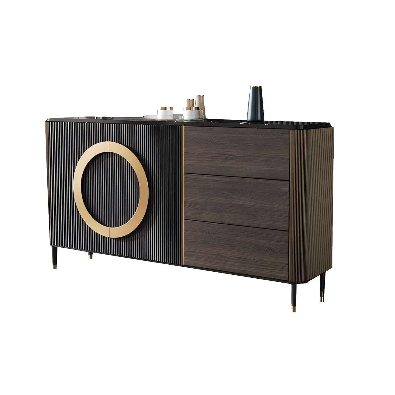 Buffet glamour en bois couleur expresso avec tiroirs et placards