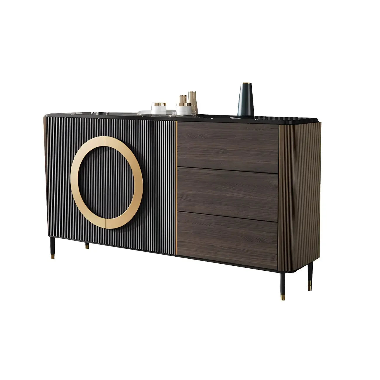 Buffet glamour en bois couleur expresso avec tiroirs et placards