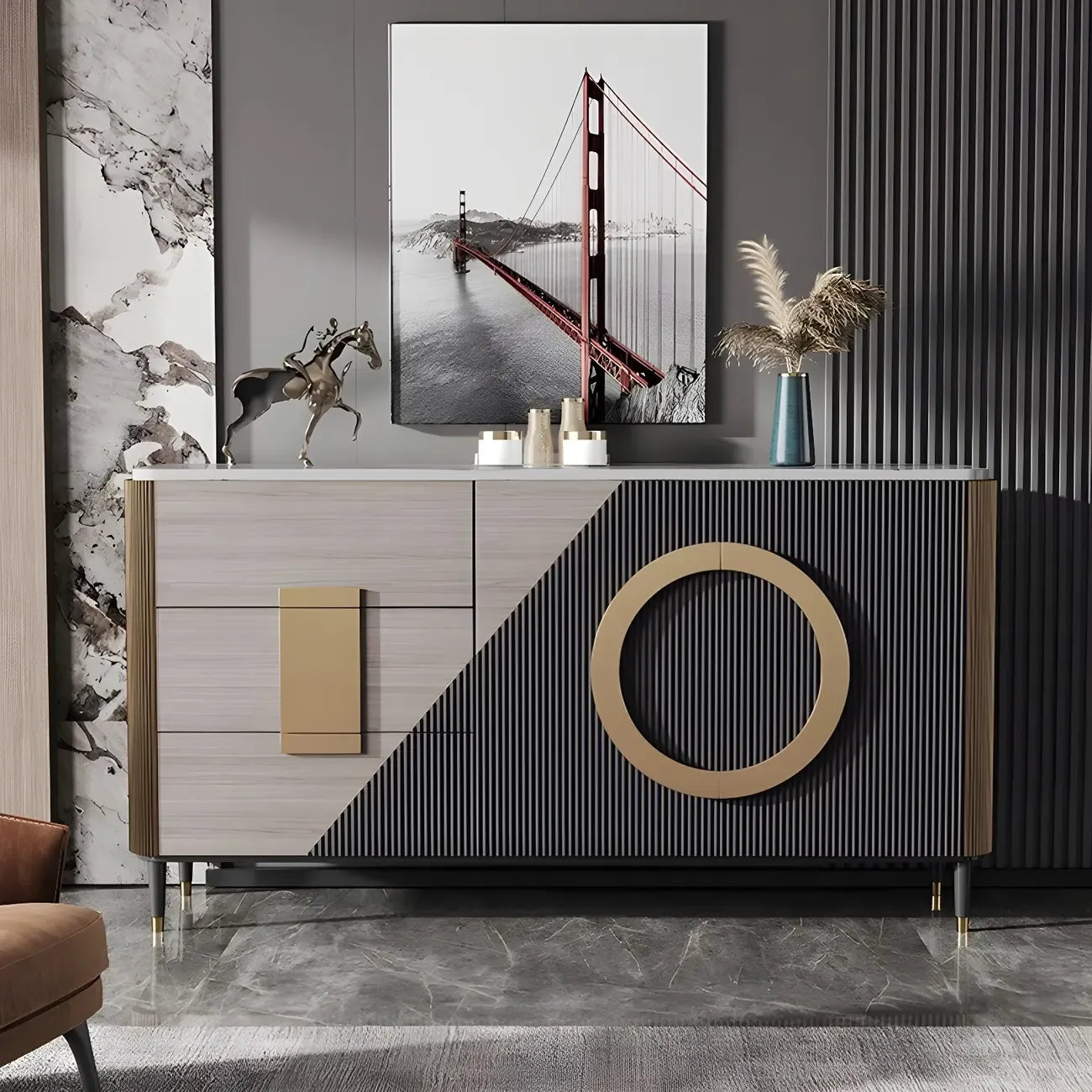 Buffet glamour en bois couleur expresso avec tiroirs et placards