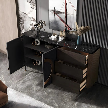 Buffet glamour en bois couleur expresso avec tiroirs et placards