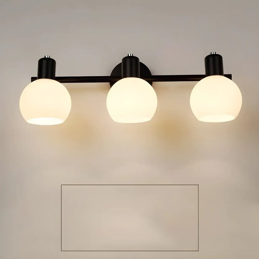 Applique murale moderne à 3 têtes noires avec abat-jour en verre blanc