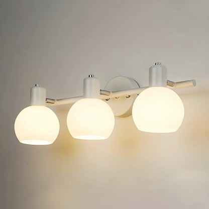 Applique murale moderne à 3 têtes noires avec abat-jour en verre blanc