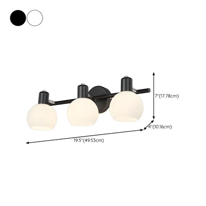Applique murale moderne à 3 têtes noires avec abat-jour en verre blanc