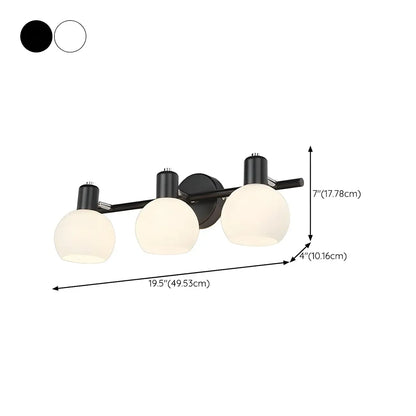 Applique murale moderne à 3 têtes noires avec abat-jour en verre blanc