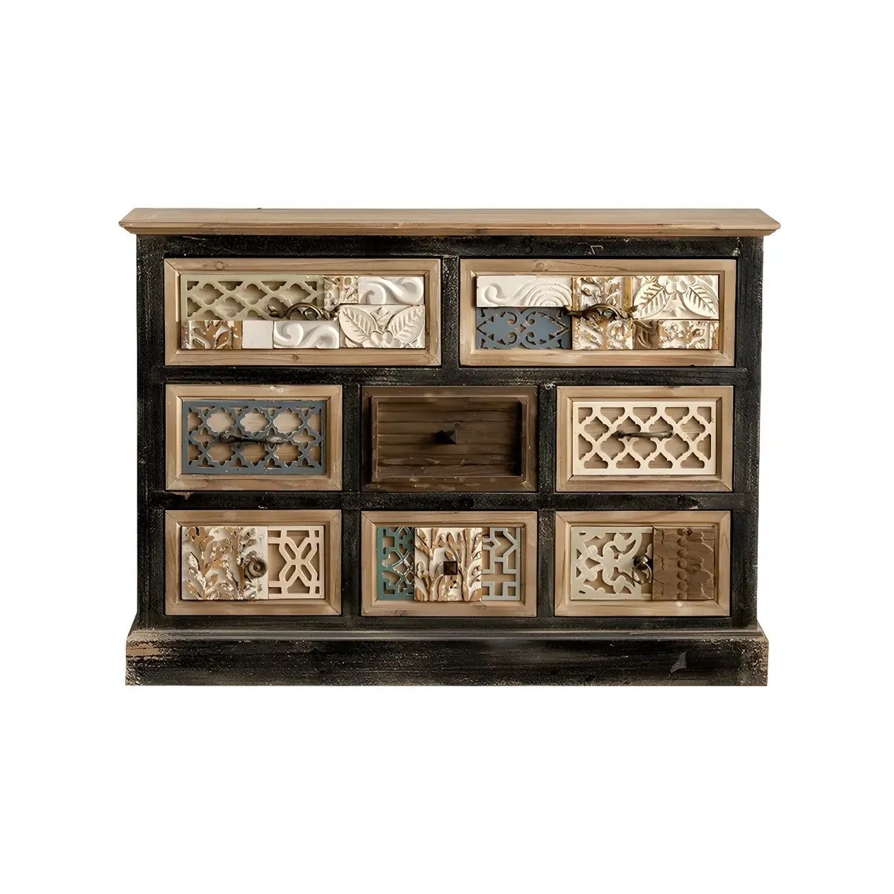 Buffet rustique en bois avec tiroirs décoratifs